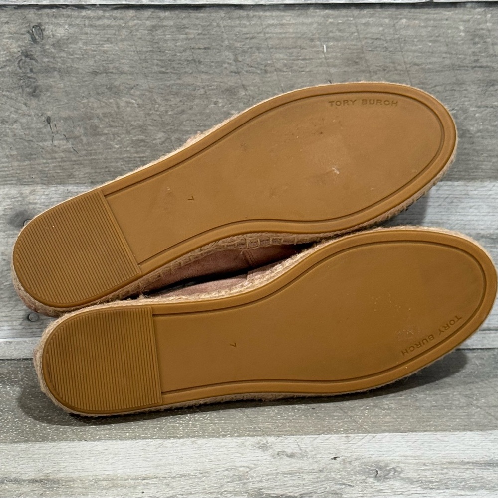 TORY BURCH PEARL LOGO SUEDE FLAT ESPADRILLES CAP TOE IN MEADOW SWEET - SZ - 7 - Picture 8 of 10